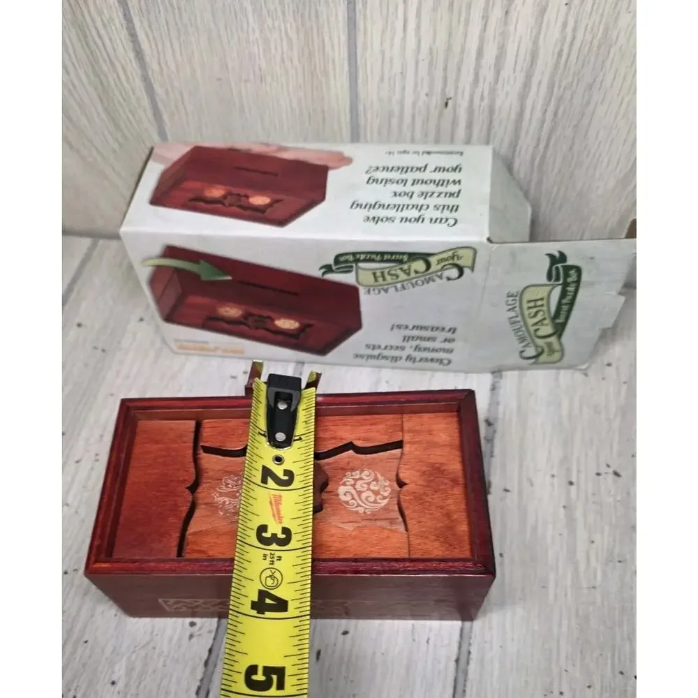 Bits and Pieces Wooden Puzzle Box Camouflage Your Cash Money Holder NIB